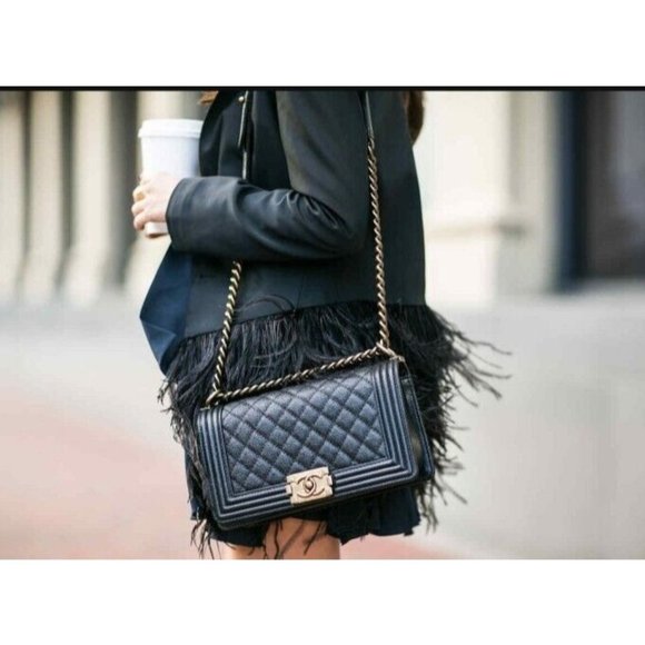 Chanel Boy Bag Black crossbody shoulder leather quilted 100% Authentic small - Picture 2 of 10